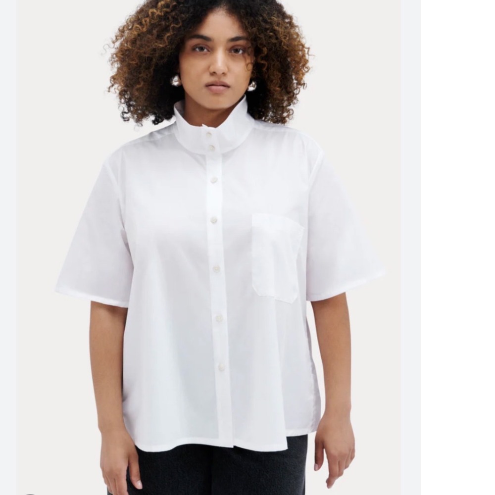 Rachel Comey Zanzibar White Cotton Poplin Funnel Neck Button Down Shirt Large